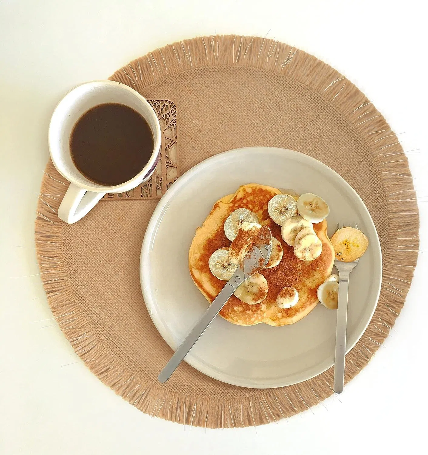 Farmhouse Round Jute Placemats with Fringe for Table Decorations 38cm