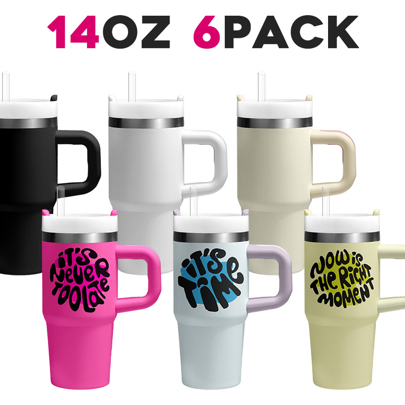 14 Oz Stainless Steel Coffee Cups Travel Mugs Promotional 14oz Kids Tumbler with Handle and Straw