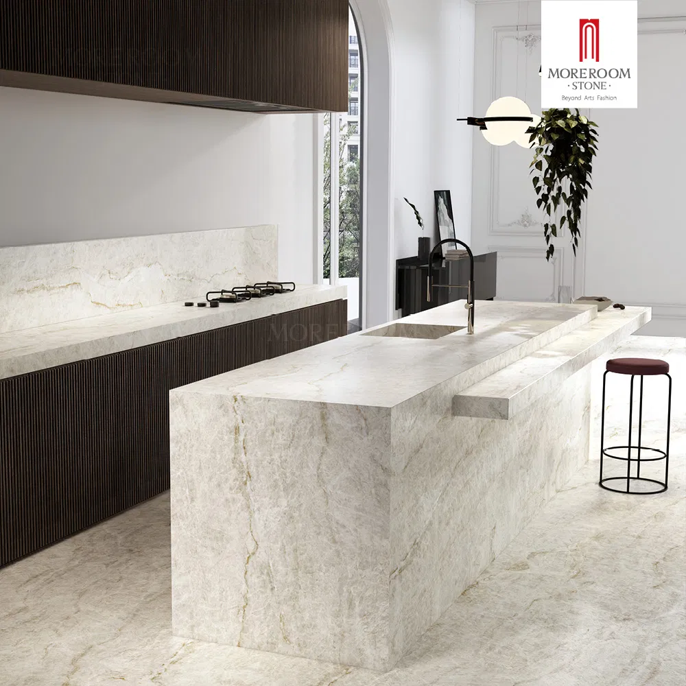 Elegant Agate Glass Base Bathroom Vanity Slabs with Taj Mahal Marble Texture