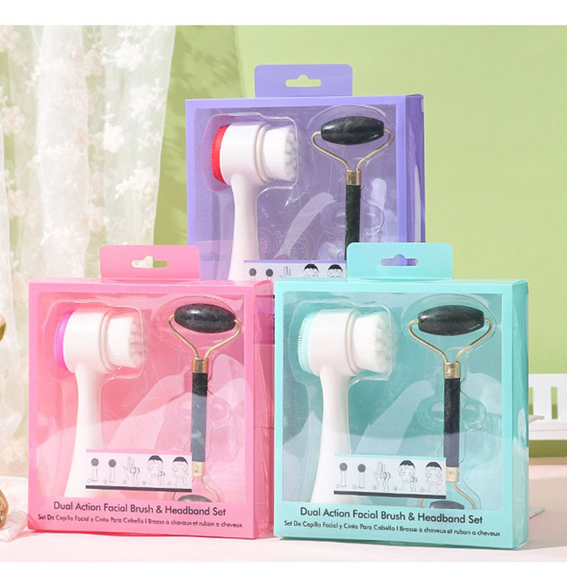 Private Label Face Massager Personnels Soins Du Visage Jade Roller Rose Quartz and Skin Scrubber Silicone Facial Cleansing Brush