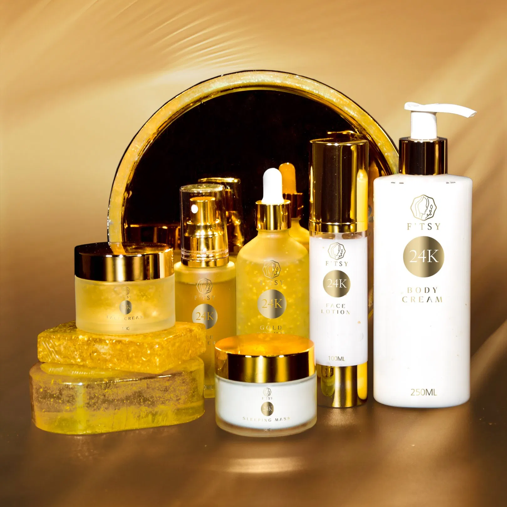 Private Label Cosmetic Skin Care Anti Aging Facial 24K Gold Toner Serum Cream Cleanser Set