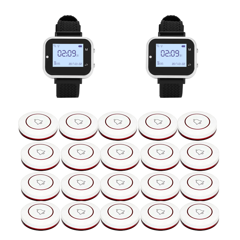 2 Watch 20-Button Guest Paging System - Wireless Service Call for Restaurants & Cafes