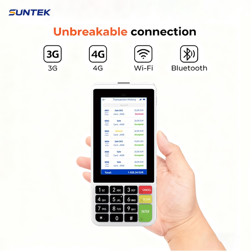 Modern Portable Cash Register Credit Card Payment Suntek Smart POS Devices with 58mm Receipt Printer