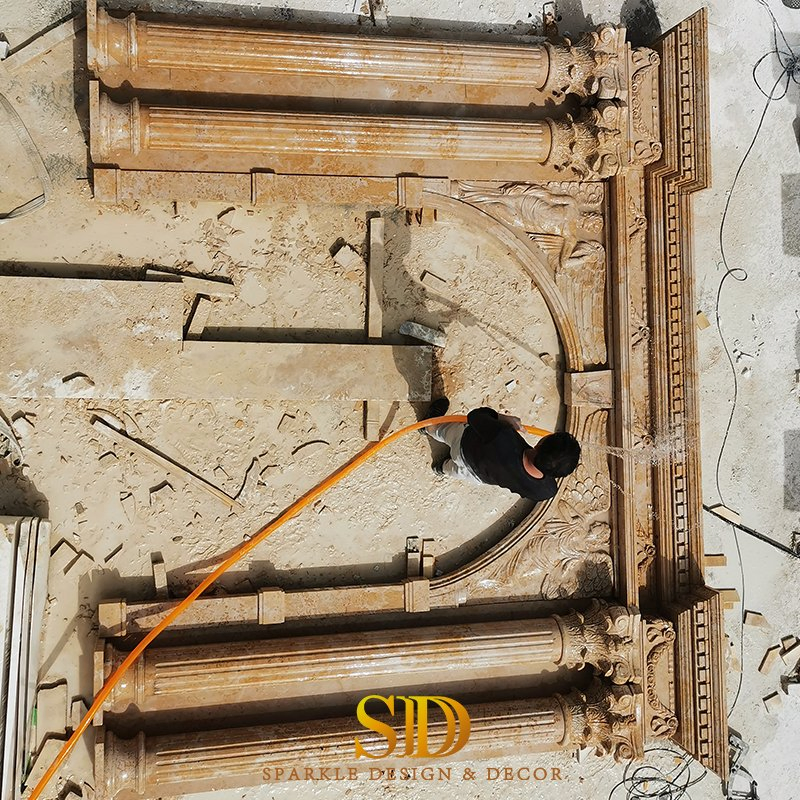 China Custom Made Natural Marble Columns/Pillars with Grooves on Surface for Decoration