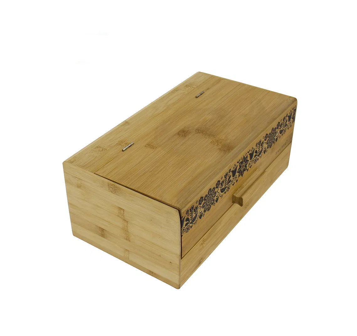 Top Selling Rectangle Large Bread Box Bamboo Storage Box with Laser Printing