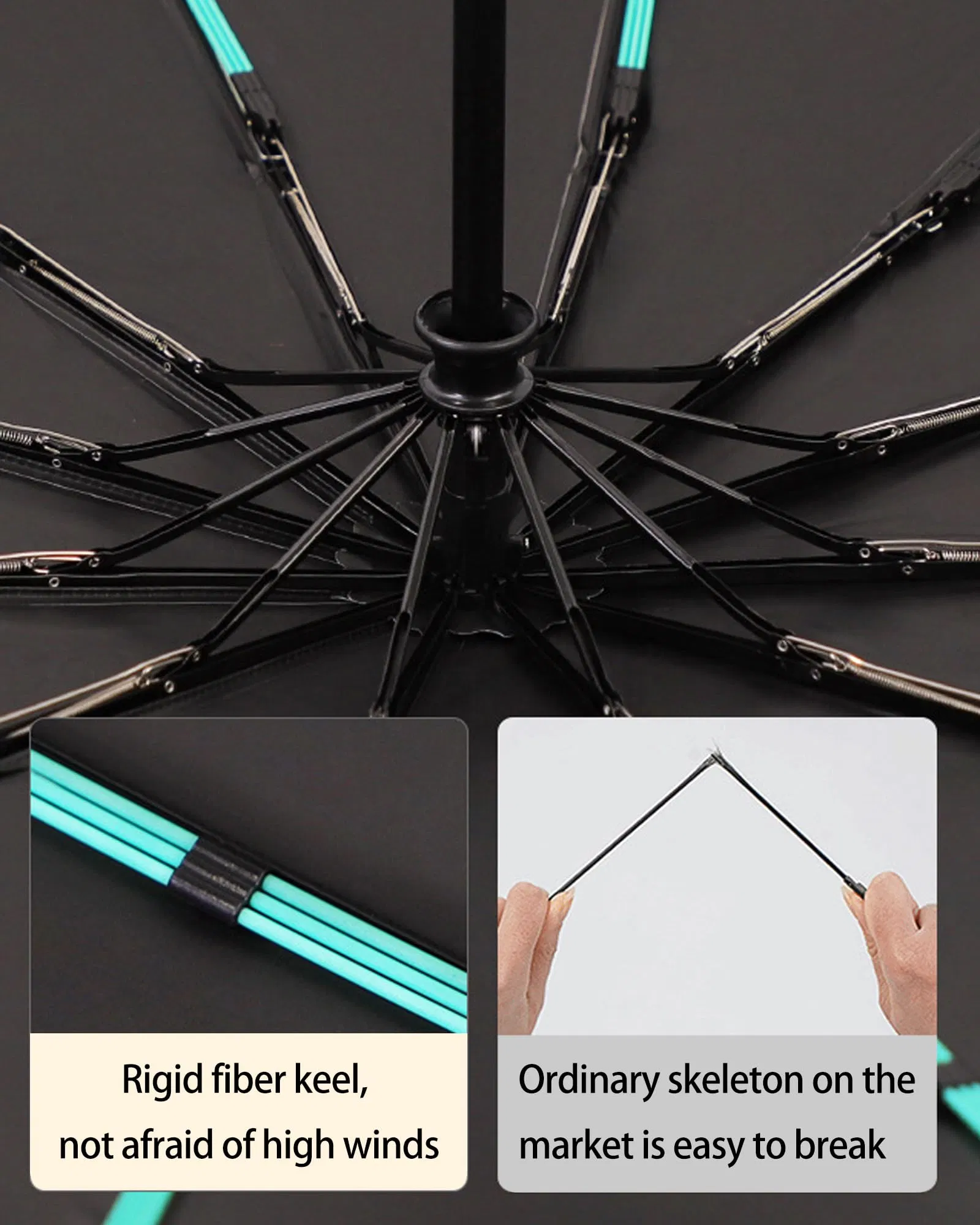 Автоматический ветрозащитный зонт 50-Rib с карабином