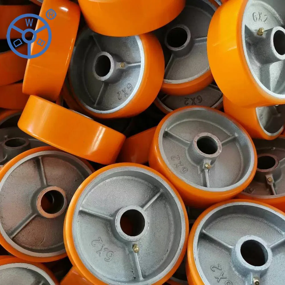 Guangdong Manufacture Iron/Aluminum Core 180 200 250mm Polyurethane PU Solid Rubber Wheels 7 8 Inch Heavy Duty Wheel