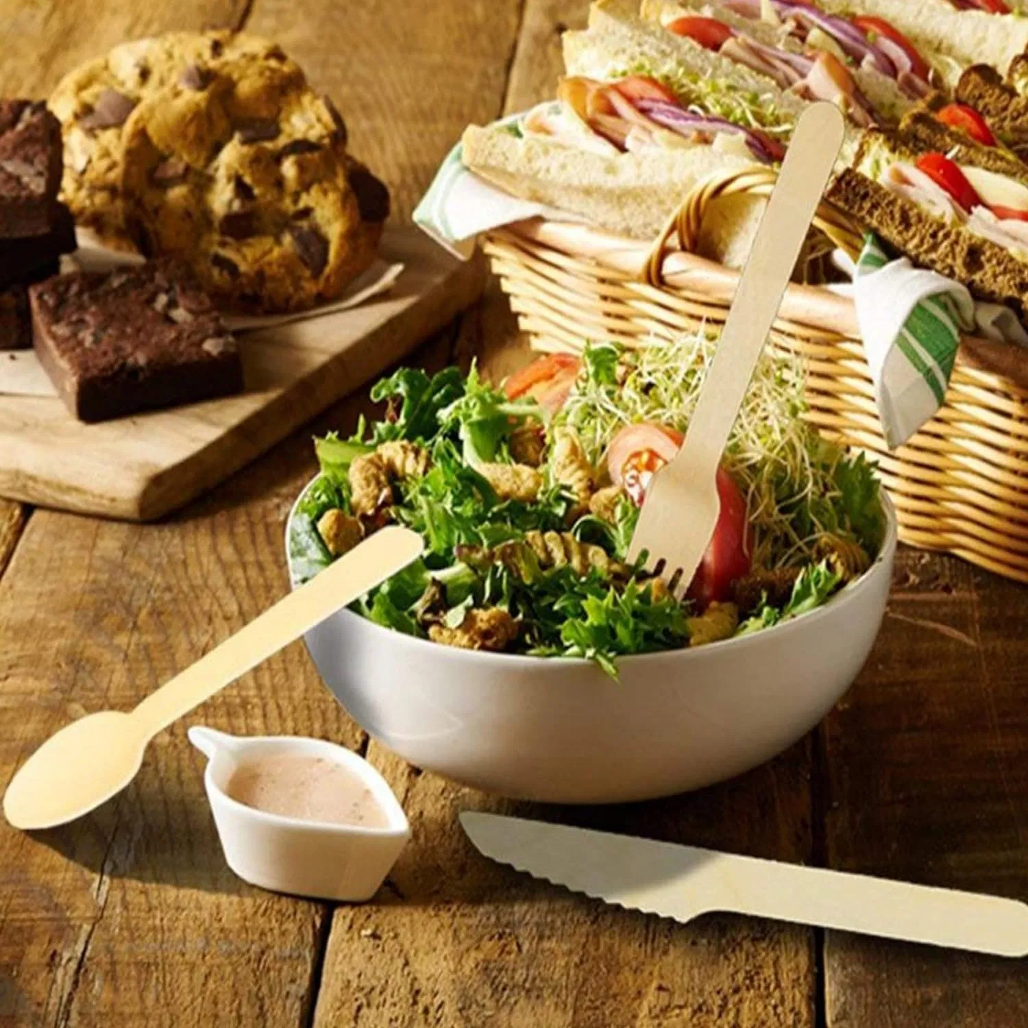 Eco Friendly Natural Compostable Biodegradable Utensils Disposable Forks Knives and Spoons
