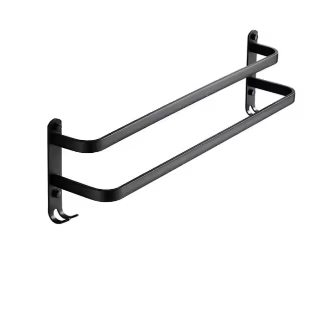 Stylish Matte Black Towel Rack with Hook for Bathrooms
