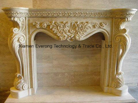 White Marble Stone/Limestone/Travertine Fireplace Mantel/Fireplace with Good Carving