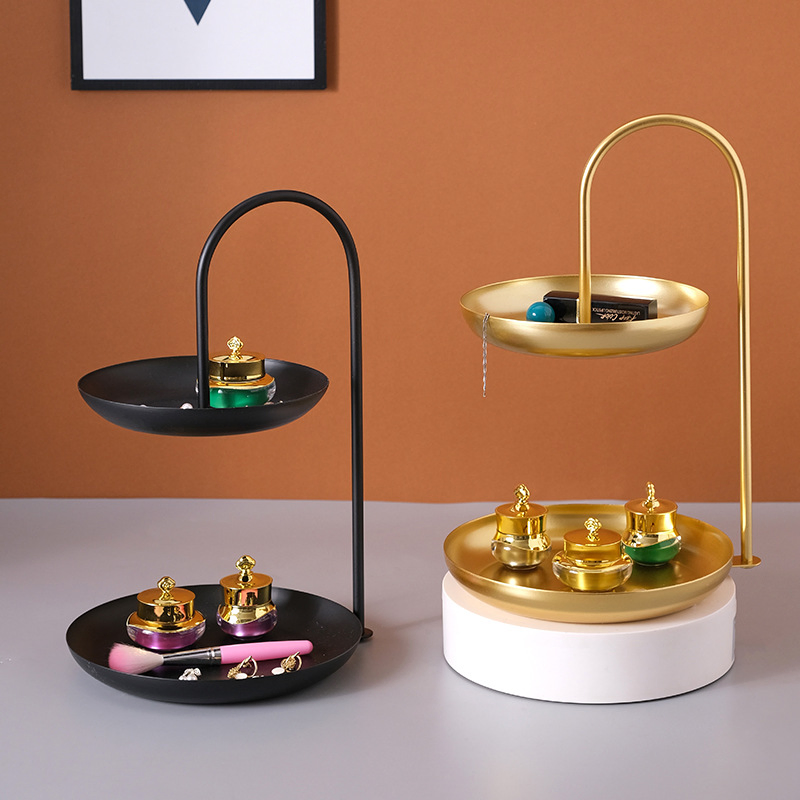 Modern Living Room Fruit Tray Double Layer Metal Snack Storage Basket