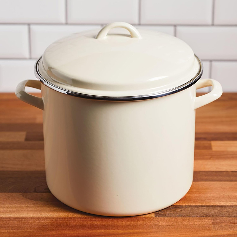 Enamel on Steel Stockpot with Lid, Induction Suitable, 12 Quart, Almond Cream