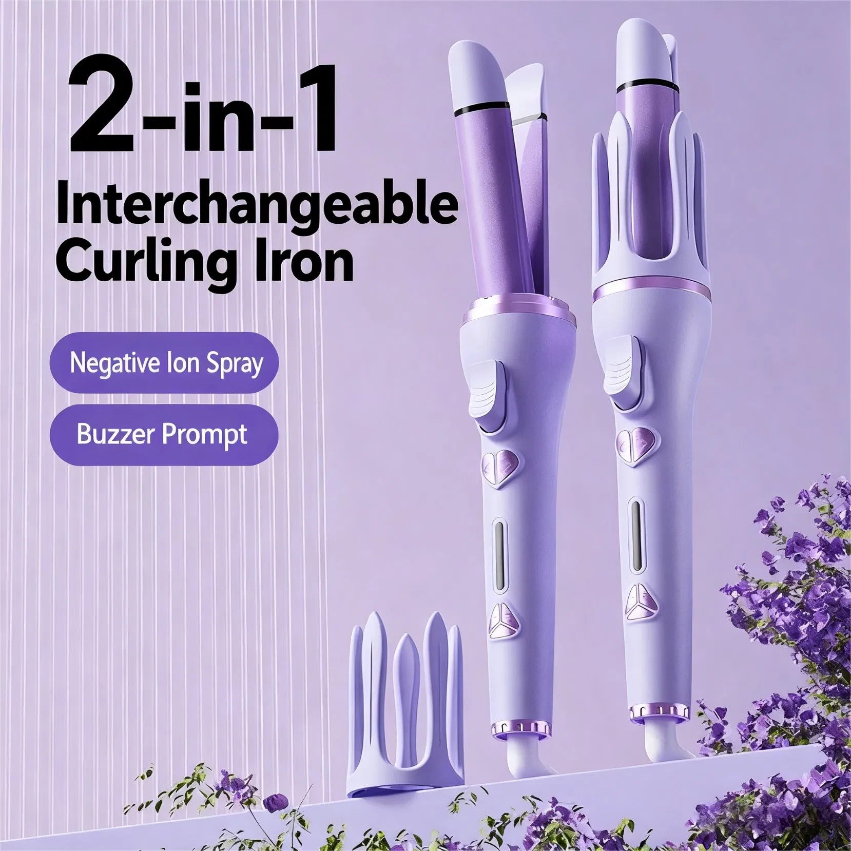 2025 New Model 2-in-1 Detachable Head Automatic Hair Curler & Straightener