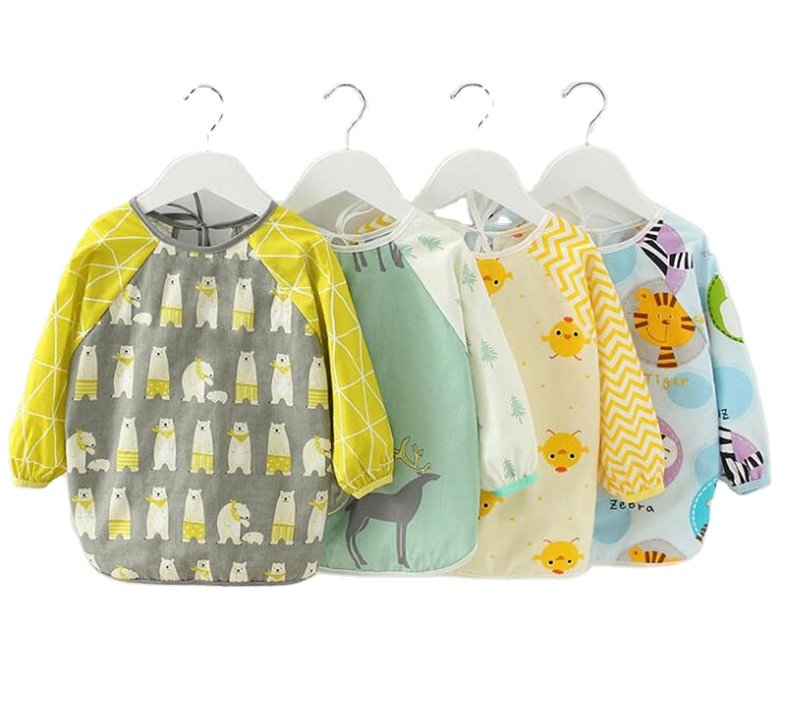 Waterproof Cotton Baby Bibs with Full Sleeve Design for Easy Feeding