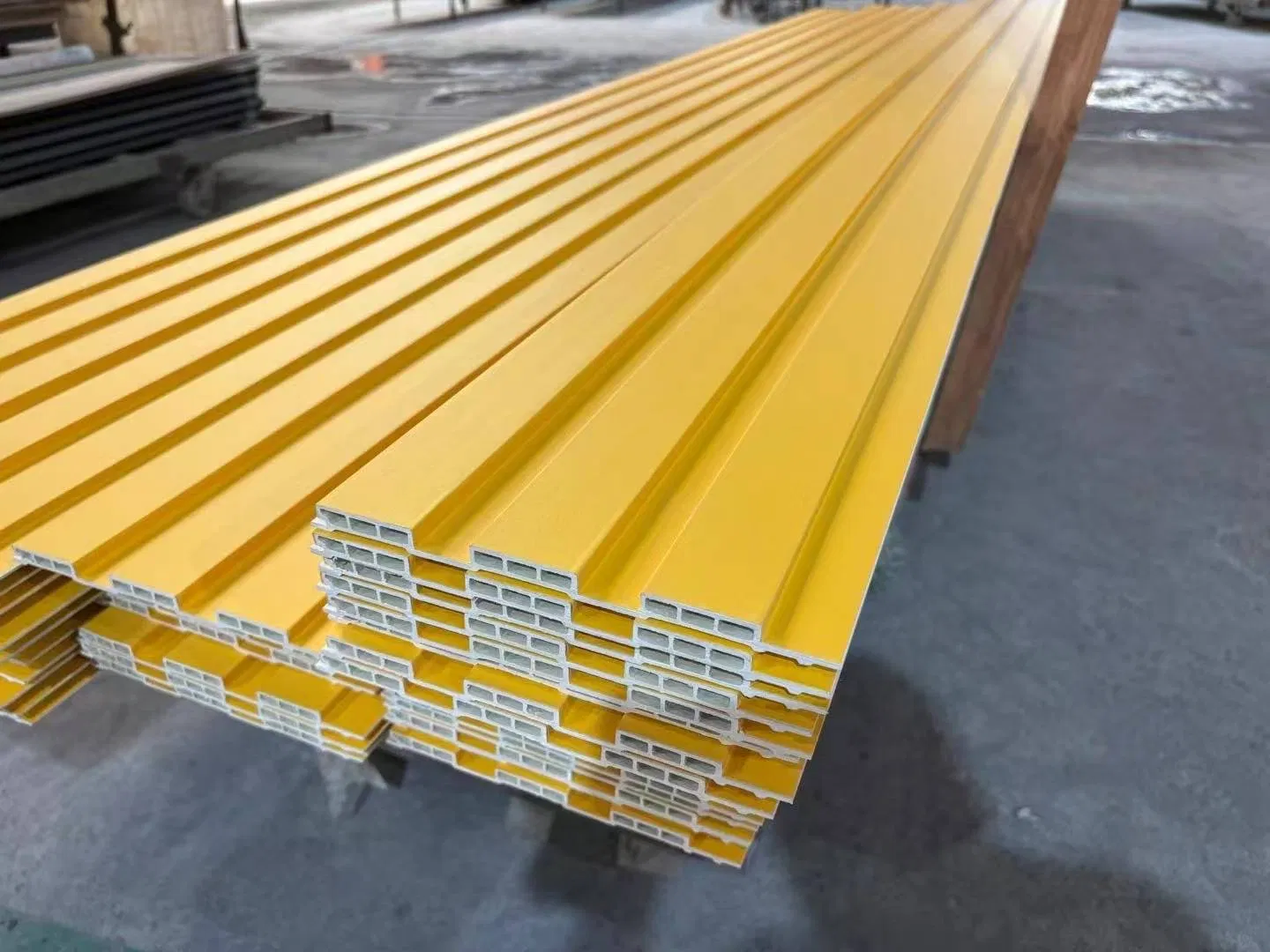 Wood Laminated Waterproof WPC Wall Cladding Board Fireproof Wood Laminated PVC Great Wall Louvre Panel for Indoor