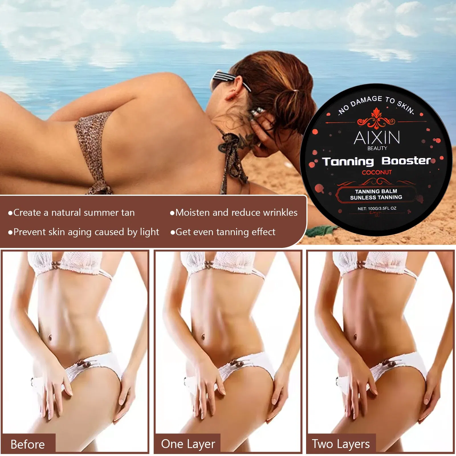 Beauty Cosmetics Skin Care Tanning Cream Sunbed Coconut Tanning Booster