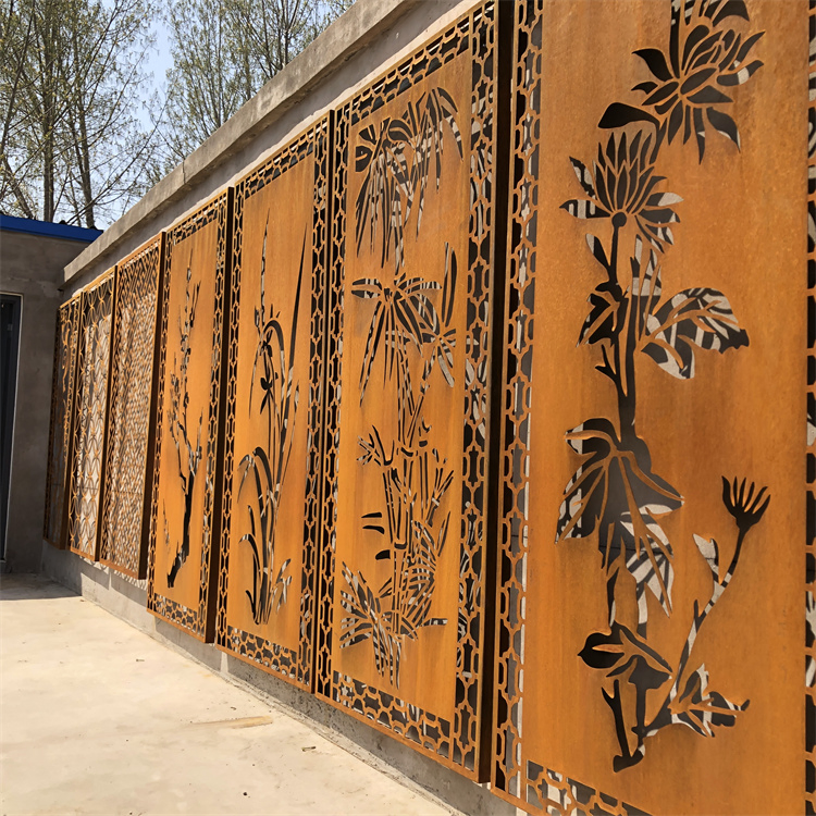 CNC Router Perforated Laser Cutting Room Partition Divider Curtain Wall Corten Steel Screen Panel