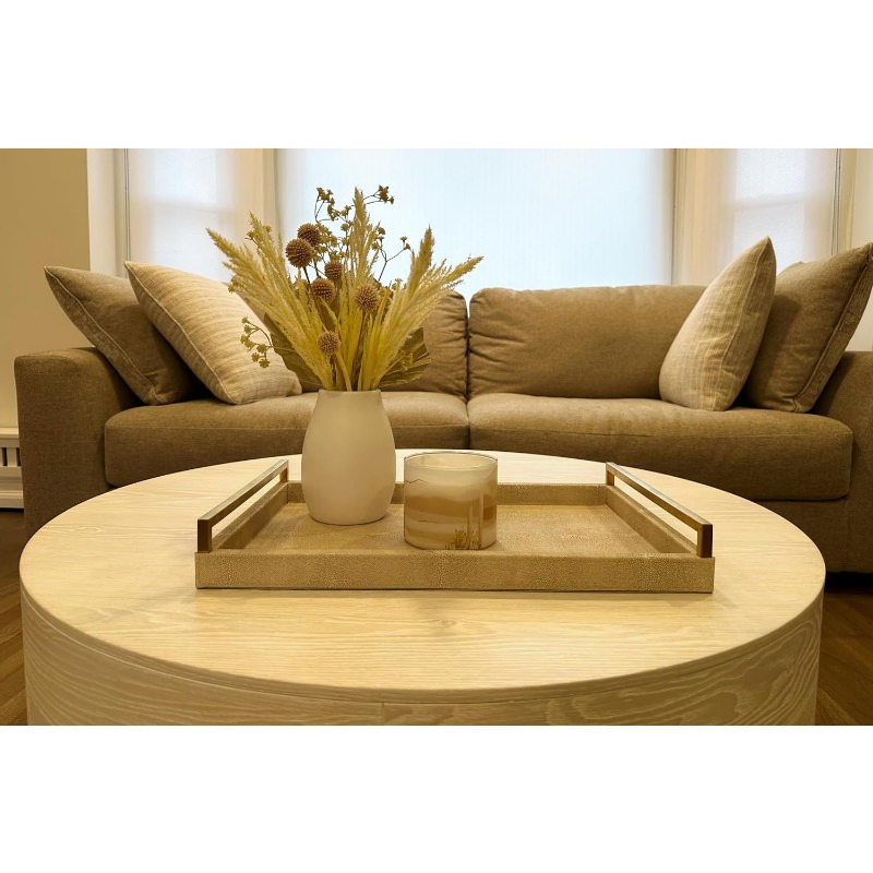 Promotional Brushed Gold Stainless Steel Handle Ivory Large Serving Home Decorative Tray