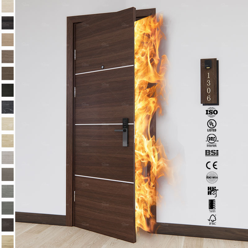 China Top Fire Wood Door Factory Custom High End BS En as CE UL Wood Fire Doors for School Apartment Hospital Hotel Room Fireproof Wooden Door Fire Rated Doors