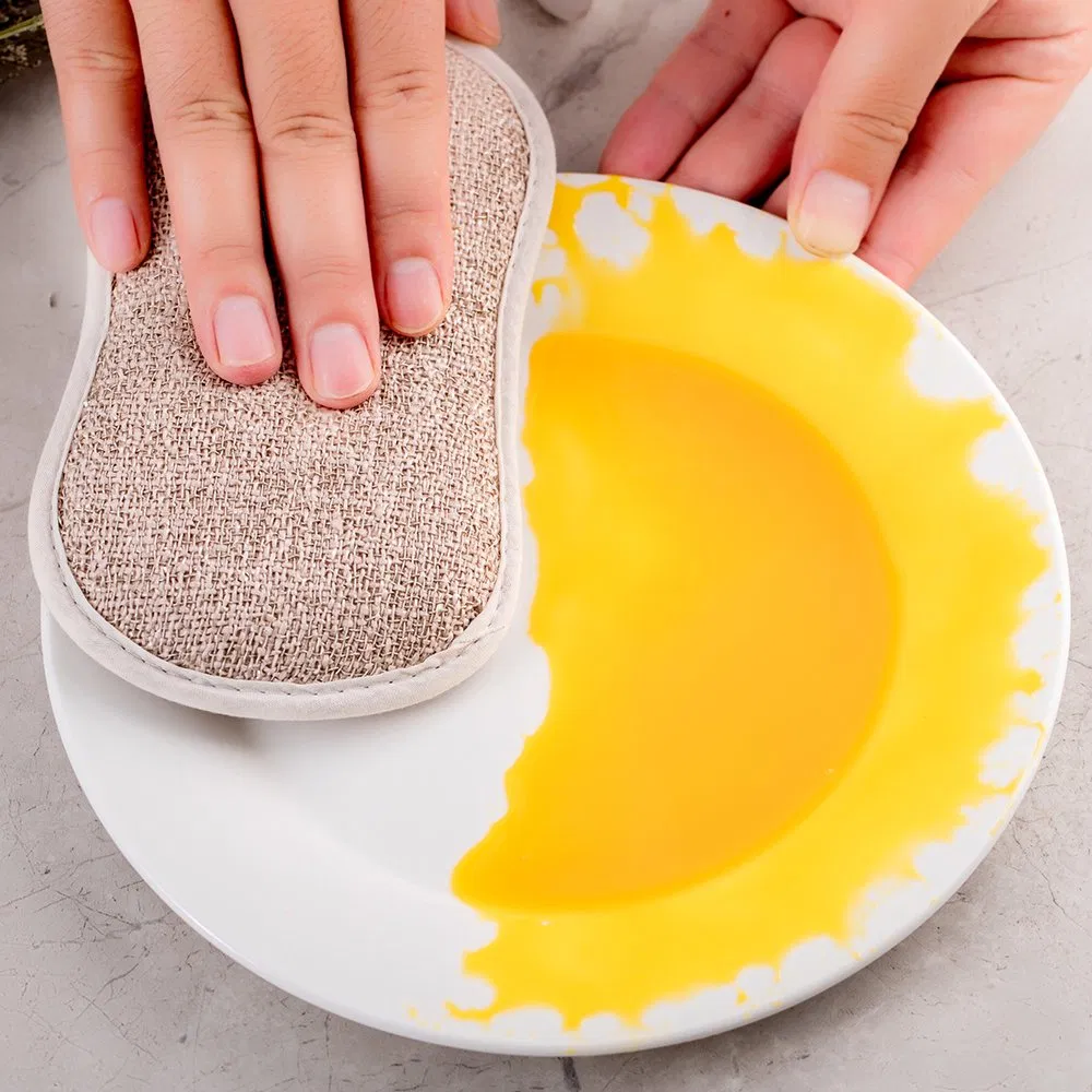 Eco Friendly Double Layer Kitchen Dish Washing Microfiber Non Scratch Sponge
