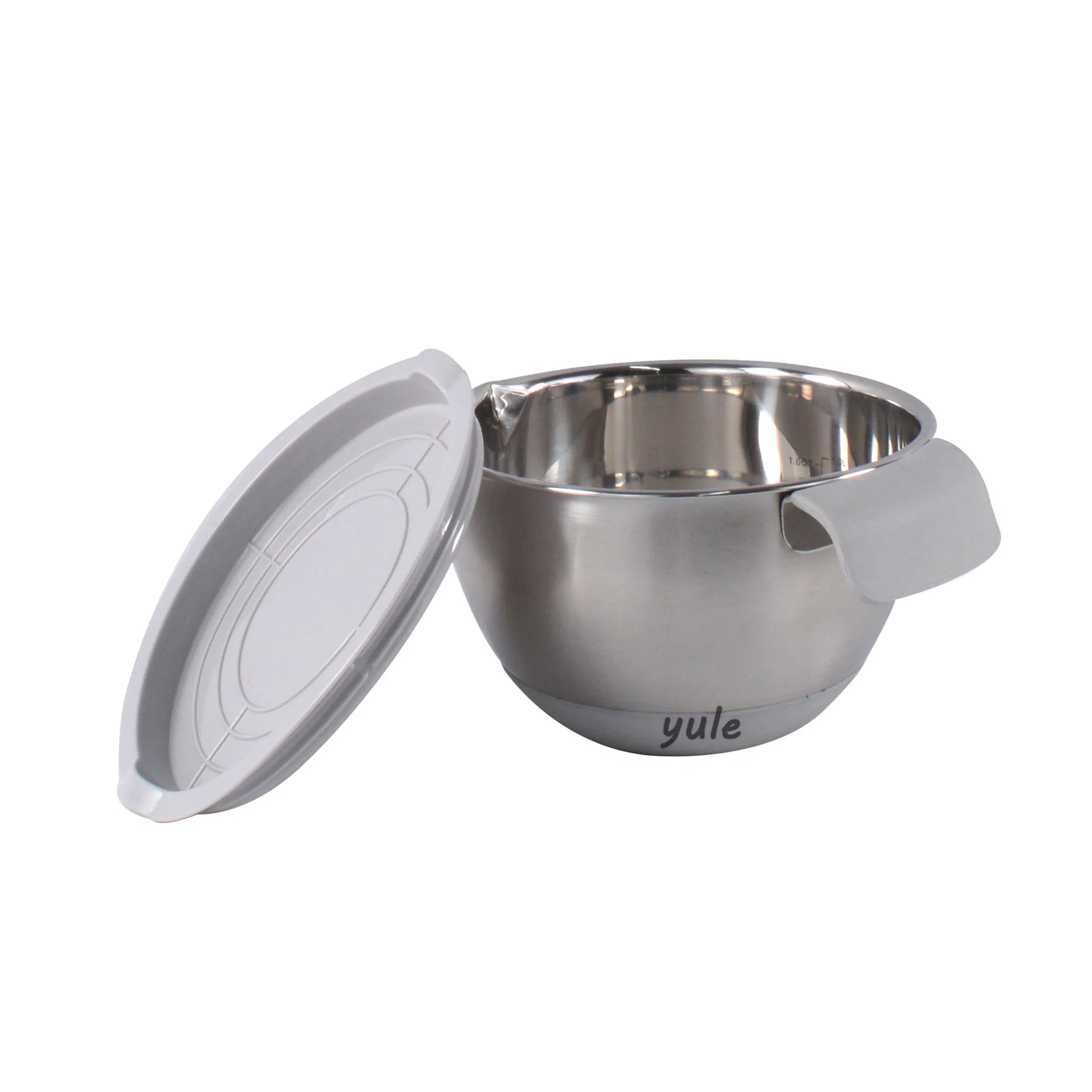 Gray Color Non-Slip Silicone Bottom Stainless Steel Bowl with Handle Stainless Steel Mixing Bowl with Lid