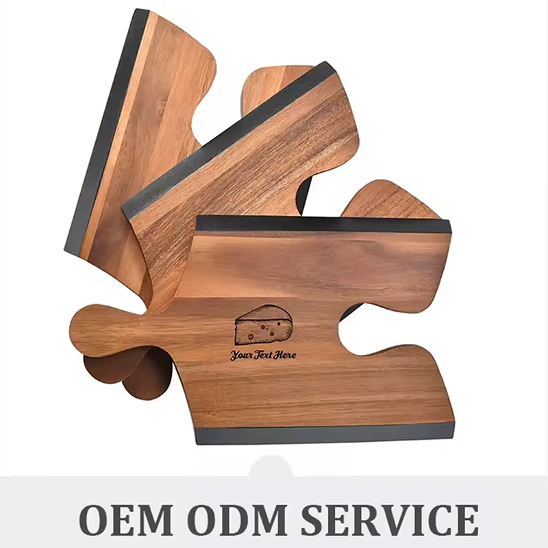 Personalised Acacia Wood Cheese Board Set with Puzzle Handles Set of 3 for Party Meat Charcuterie Appetizers Serving Platter