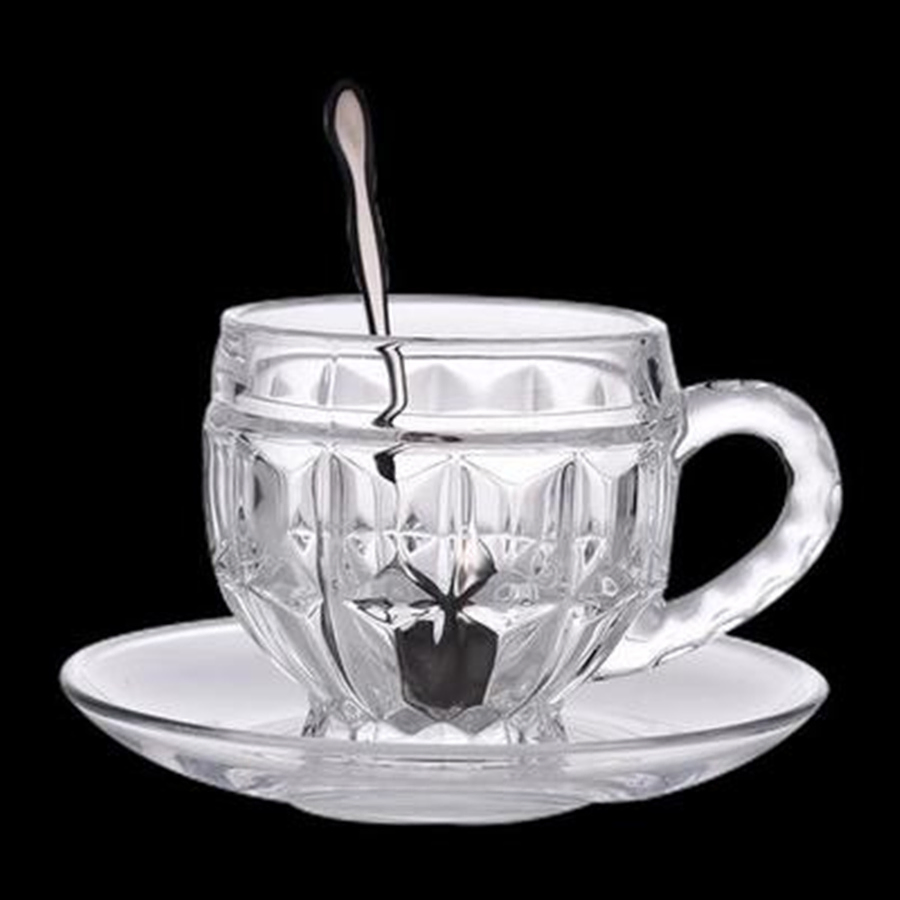 Clear Glass Mugs, Drinking Glass Cup, Clear Glass Coffee Mug, Engraved Glass Cup and Saucer, Coffee Glass