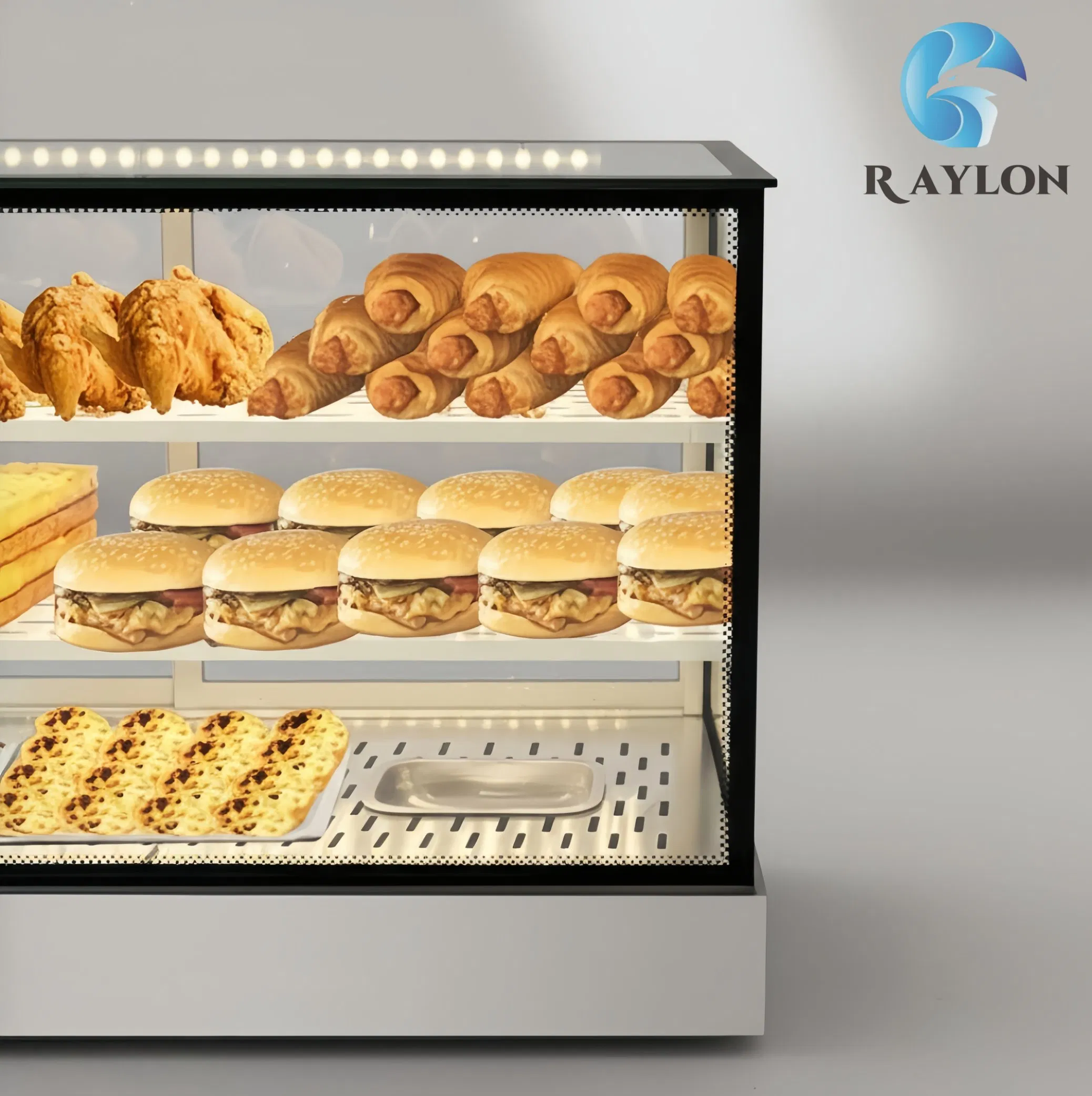 Curved Glass Heated Food Display Cabinet for Bakery