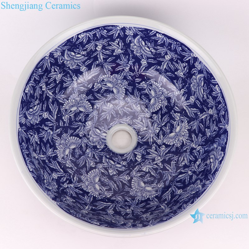 Handmade Blue and White Porcelain Ice Plum Butterfly Leaf Design Ceramic Wash Sink
