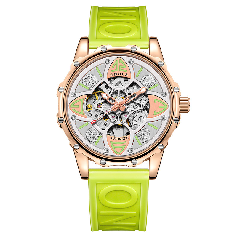 New Fashion Automatic Mechanical Watch Waterproof Rubber Strap Unisex Wristwatch