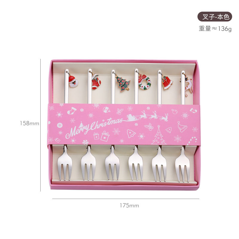 Christmas Coffee Spoon Fork 6PCS Set Stainless Steel Teaspoons Mixing Stirrer Kitchen Tableware