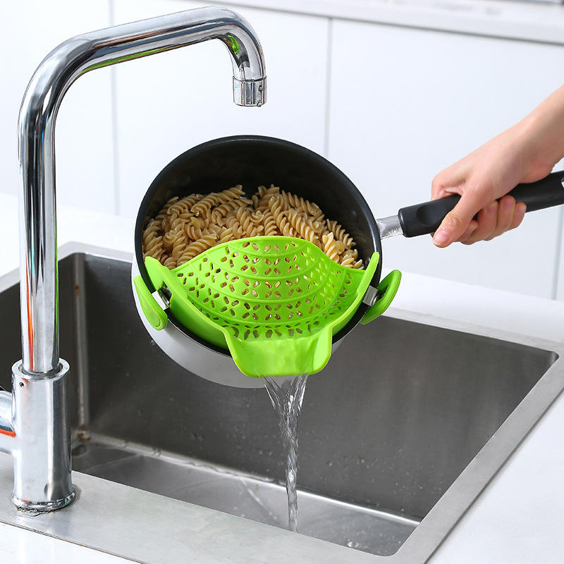 Food Colander Silicone Pasta Strainer Pot Snap Clip Water Drainer Basket