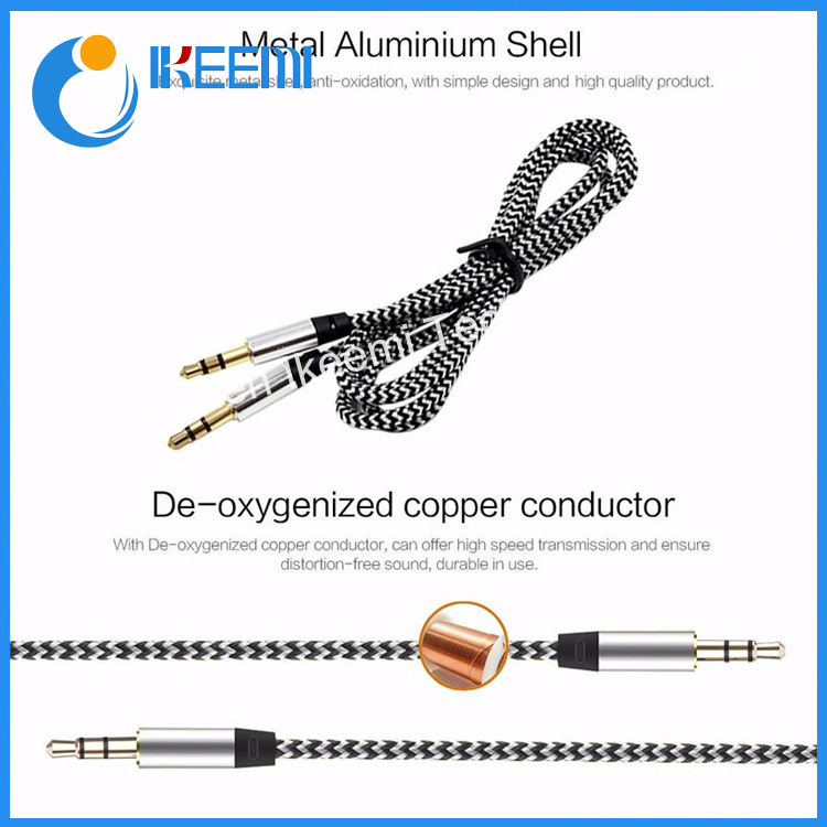 AUX-кабель 3.5 мм, нейлоновая оплетка, металлический штекер