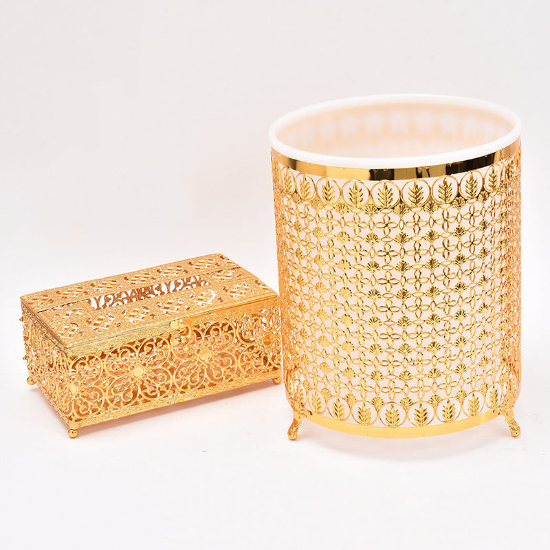 Electroplating Metal Home Decoration Tissue Box Trash Can Set