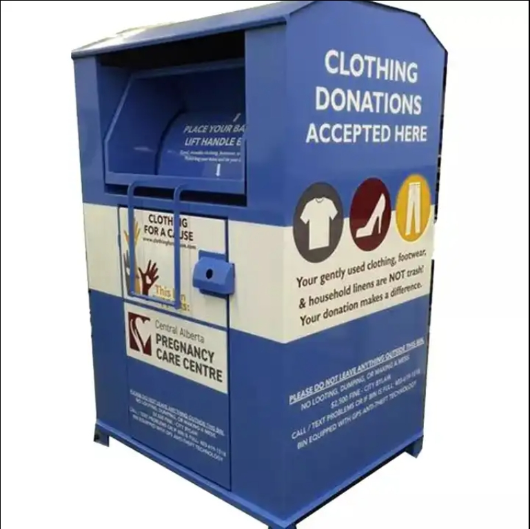 Custom Design Waste Containers, Metal Donation Boxes, Wholesale Clothing Recycling Boxes