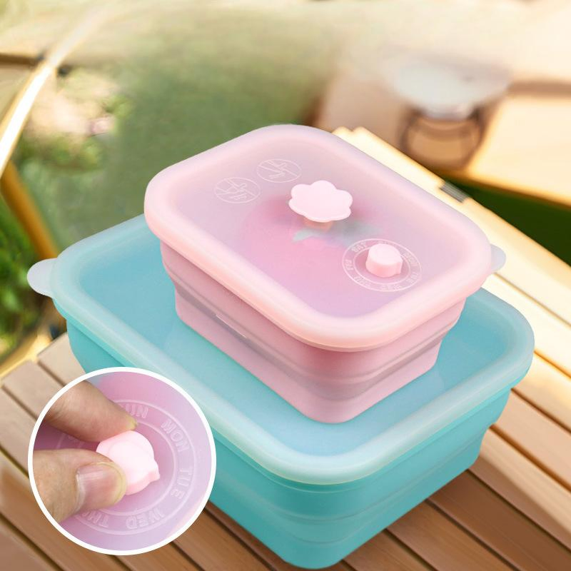 Food Grade Silicone Collapsible Lunch Box, Bento Box for Camping and Picnic, Fruit Fresh-Keeping Box with Compartments, Lunch Box for Lunch