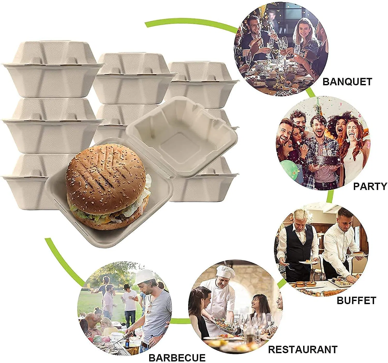 Compostable 6X6 Inch Sugarcane Bagasse Box for Bakery Goods Hot Meals