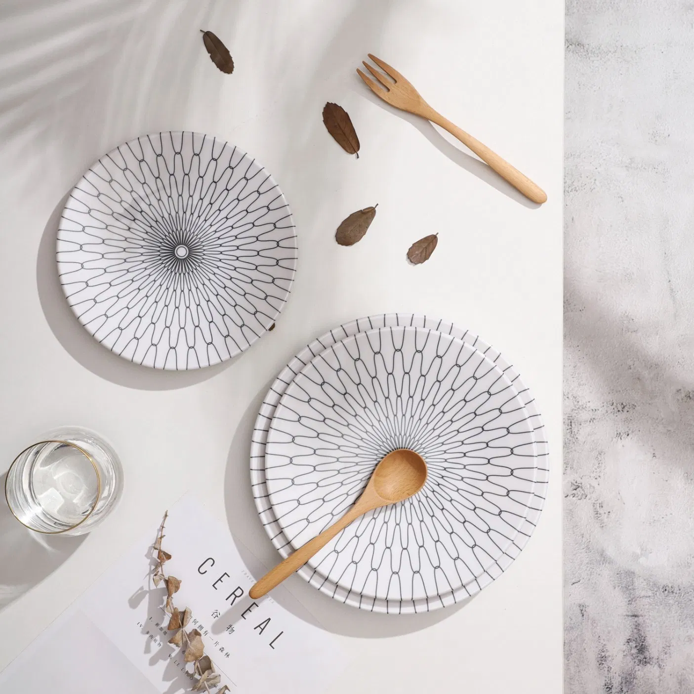 Simple Modern Style Classic Melamine Dinnerware Set with Black Lines and Solid Color Melamine Plate