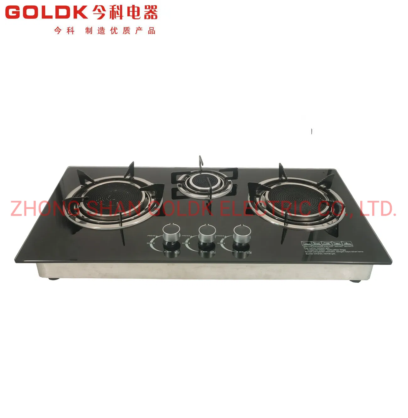 Goldk GS-042 Home Appliance Tabletop Infrared 3 Burner Tempered Glass Gas Cooker