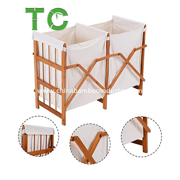 Foldable Bamboo Laundry Basket Folding Bamboo Frame Laundry Hamper Clothes Storage Basket Bin Bamboo Laundry Hamper