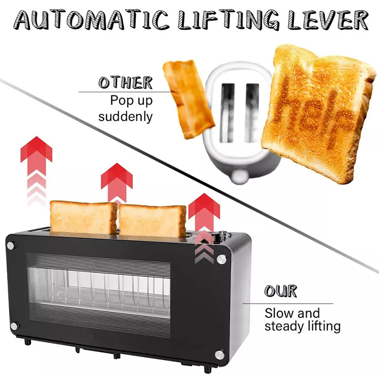 Household 2 Slice Long Slot Electric Commercial Home Breakfast Maker Bread Toaster with Removable Crum Tray