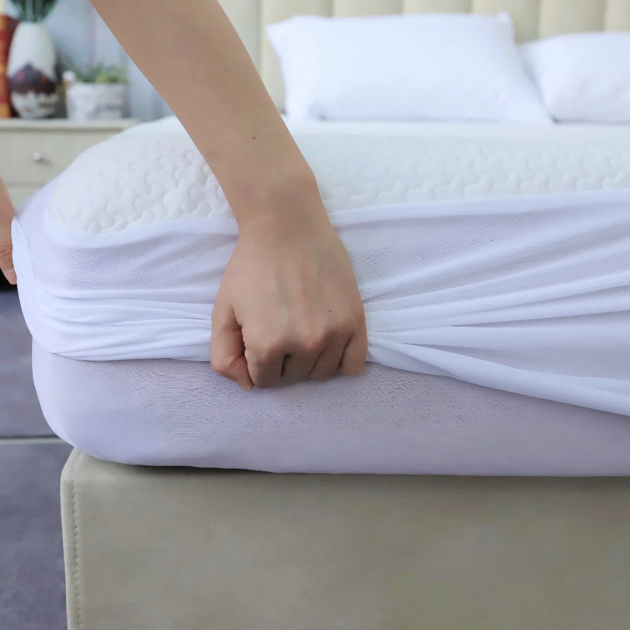 Factory Wholesale Hypoallergenic 3D Air Fitted Sheet Elastic Anti-Bacterial Anti-Dust Mite