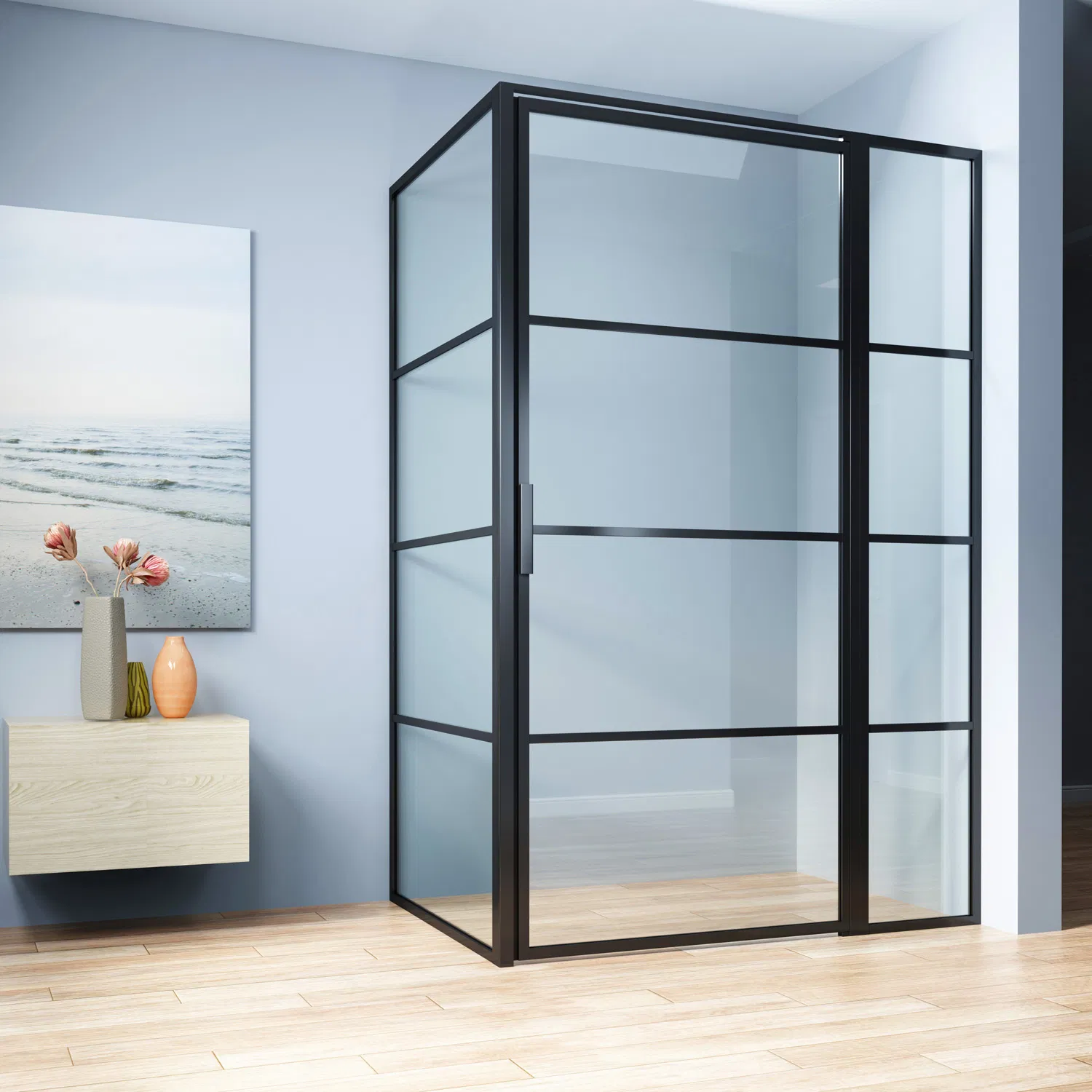 European Aluminium Frame Square Easy Clean Glass Shower Enclosure Factory 90