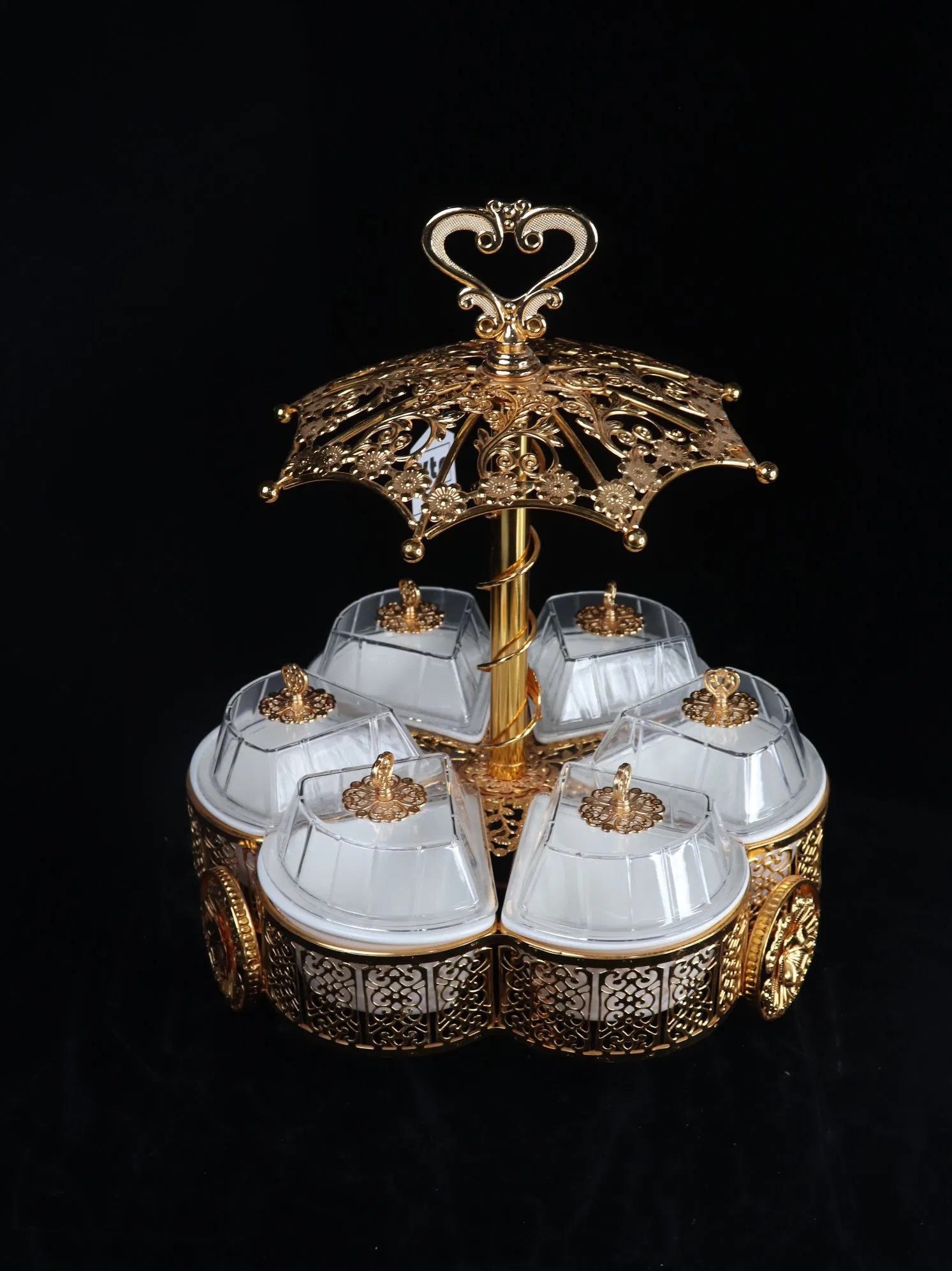 Kitchen Ware Gold Plated Iron Tray with Plastic Bowl Set Candy Tray