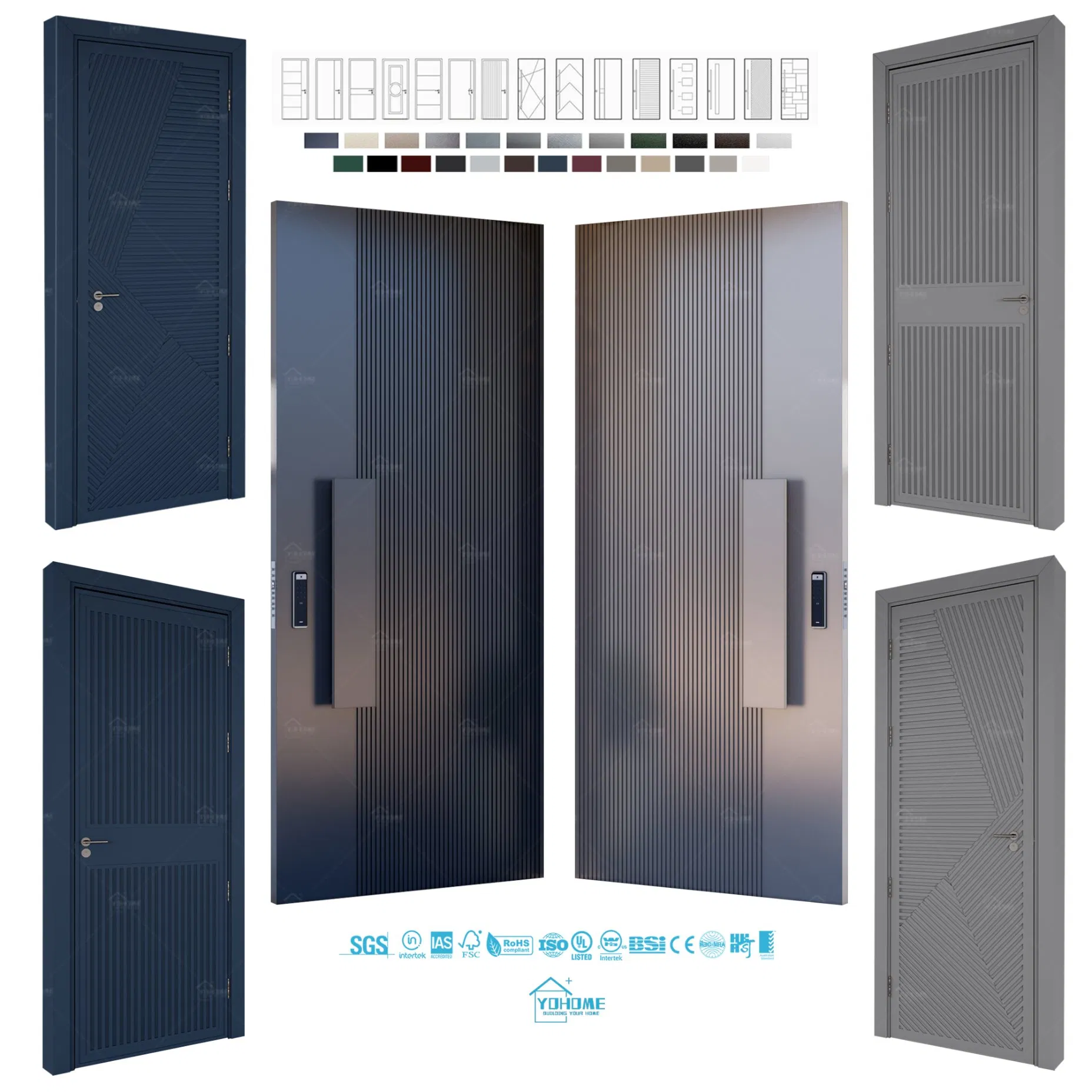 American Approved House Front Door Design Modern Villa Pivot Doors Luxury Aluminum Exterior Door and Interior Door Set