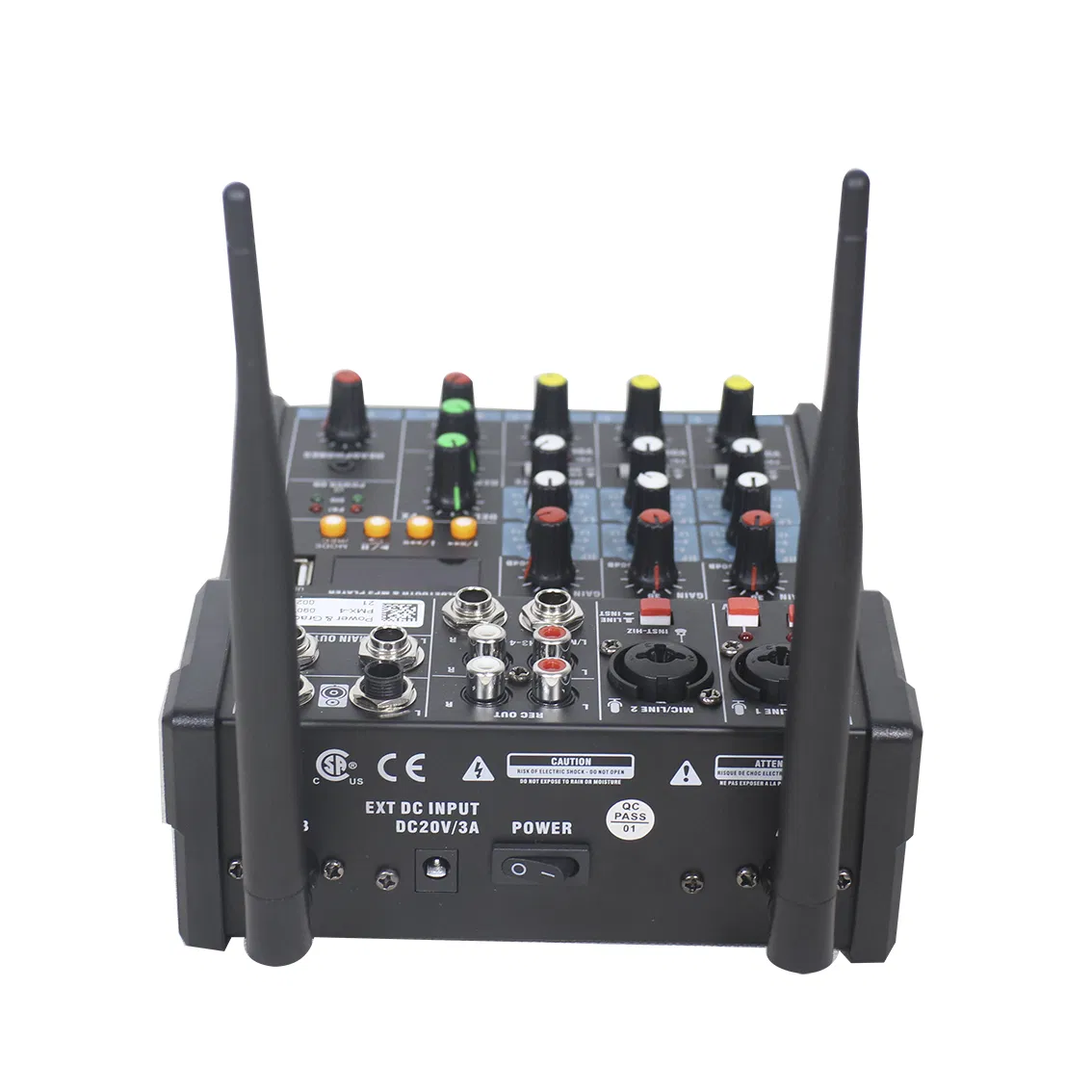 Professional 4 CH Digital Powered Mixer Console 2*60W at 4 Ohm with 1 Aux Input/Output, DSP Effects, USB, 2 UHF Wireless Microphone