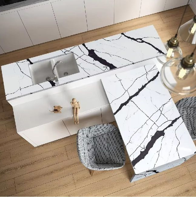 Horizon Artificial Low Silica Kitchen C Luxury Gold Calacatta Quartz Jade Slab Hygienic