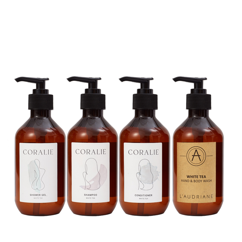 Custom Logo Luxury 300ml Big Bottle Hotel Bathroom Supplies Shower Gel Shampoo and Conditioner Kit