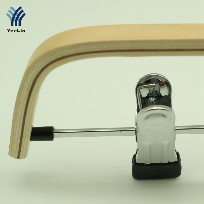 Wholesale Clothes Store Laminated Wood Pants Hangers Non-Slip Household Garment Trouser Rack Wooden Hanger with Clips