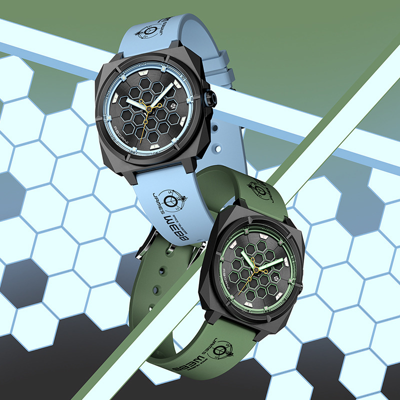 Men's Quartz Sports Watch Hollow out Luminous Waterproof Silicone Strap Student Wristwatch